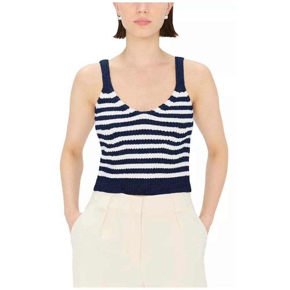 Simkhai Braylee Striped Wool & Cashmere crop tank sweater in Blue White Size L